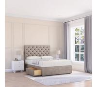 Sloomy 4Ft Mayfair Divan Bed Base Pebble Plush ,4 Drawers & 26" Struts Headboard - Small Double
