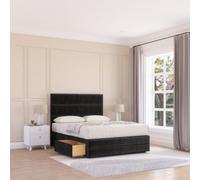 Sloomy 4Ft Monaco Divan Bed Base Black Plush ,4 Drawers, 12" Footboard & 54" Floor Standing Headboard - Small Double