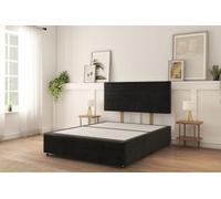 Sloomy 4Ft Monaco Divan Bed Base Black Plush ,no Drawers, 12" Footboard & 26" Struts Headboard - Small Double