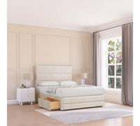 Sloomy 4Ft Monaco Divan Bed Base Cream Plush ,4 Drawers, 12" Footboard & 54" Floor Standing Headboard - Small Double