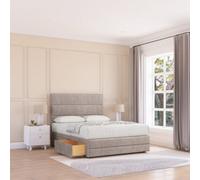 Sloomy 4Ft Monaco Divan Bed Base Pebble Plush ,4 Drawers, 12" Footboard & 54" Floor Standing Headboard - Small Double