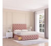 Sloomy 4Ft Watson Divan Bed Base Pink Plush ,2 Drawers, 12" Footboard & 54" Floor Standing Headboard - Small Double