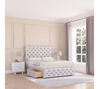 Sloomy 4Ft Watson Divan Bed Base Silver Plush ,no Drawers, 12" Footboard & 54" Floor Standing Headboard - Small Double