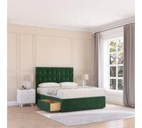 Sloomy 4Ft6 Alabama Divan Bed Base Emerald Plush ,2 Drawers & 54" Floor Standing Headboard - Double
