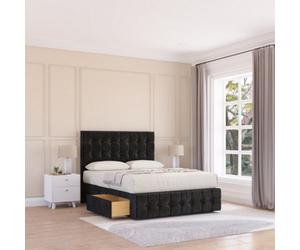 Sloomy 4Ft6 Berlin Divan Bed Base Black Plush ,4 Drawers, 12" Footboard & 54" Floor Standing Headboard - Double