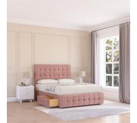 Sloomy 4Ft6 Berlin Divan Bed Base Pink Plush ,4 Drawers, 12" Footboard & 54" Floor Standing Headboard - Double