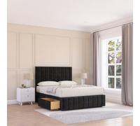 Sloomy 4Ft6 California Divan Bed Base Black Plush ,4 Drawers, 12" Footboard & 26" Struts Headboard - Double