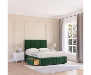 Sloomy 4Ft6 California Divan Bed Base Emerald Plush ,2 Drawers, 12" Footboard & 54" Floor Standing Headboard - Double