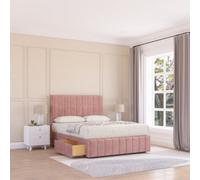 Sloomy 4Ft6 California Divan Bed Base Pink Plush ,2 Drawers, 12" Footboard & 26" Struts Headboard - Double
