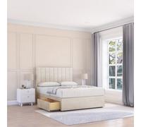 Sloomy 4Ft6 Kansas Divan Bed Base Cream Plush ,2 Drawers & 54" Floor Standing Headboard - Double