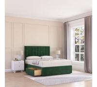 Sloomy 4Ft6 Kansas Divan Bed Base Emerald Plush ,2 Drawers & 26" Struts Headboard - Double
