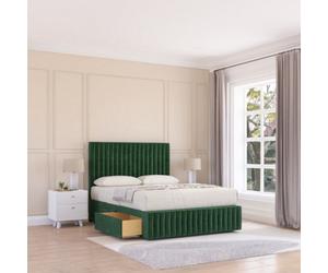 Sloomy 4Ft6 Madison Divan Bed Base Emerald Plush 2 Drawers, 12" Footboard & 26" Struts Headboard - Double