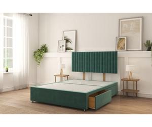 Sloomy 4Ft6 Manhattan Divan Bed Base Emerald Plush ,2 Drawers & 26" Struts Headboard - Double