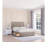 Sloomy 4Ft6 Manhattan Divan Bed Base Pebble Plush ,2 Drawers & 54" Floor Standing Headboard - Double