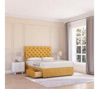 Sloomy 4Ft6 Mayfair Divan Bed Base Mustard Plush ,4 Drawers & 54" Floor Standing Headboard - Double