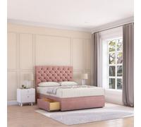 Sloomy 4Ft6 Mayfair Divan Bed Base Pink Plush ,2 Drawers & 26" Struts Headboard - Double