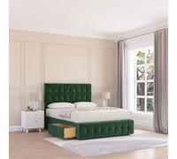 Sloomy 5Ft Berlin Divan Bed Base Emerald Plush ,4 Drawers, 12" Footboard & 54" Floor Standing Headboard - King