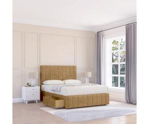 Sloomy 5Ft California Divan Bed Base Mink Plush ,2 Drawers, 12" Footboard & 26" Struts Headboard - King