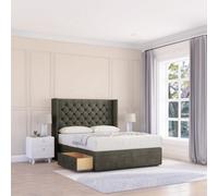 Sloomy 5Ft Dior Dumfries Pewter Memory Foam Bed Set With 2 Drawers, Mattress & 54" Wingback Headboard - King