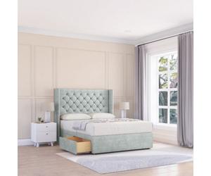 Sloomy 5Ft Dior Naples Silver Memory Foam Bed Set With No Drawers Mattress & 54" Wingback Headboard - King