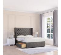 Sloomy 5Ft Dior Naples Slate Memory Foam Bed Set With No Drawers Mattress & 54" Wingback Headboard - King