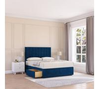Sloomy 5Ft Kansas Divan Bed Base Navy Plush ,no Drawers & 26" Struts Headboard - King