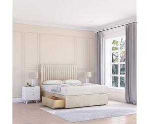 Sloomy 5Ft Manhattan Divan Bed Base Cream Plush ,4 Drawers & 54" Floor Standing Headboard - King