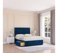 Sloomy 5Ft Manhattan Divan Bed Base Navy Plush ,4 Drawers & 54" Floor Standing Headboard - King