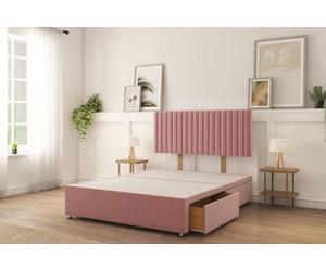 Sloomy 5Ft Manhattan Divan Bed Base Pink Plush ,4 Drawers & 26" Struts Headboard - King