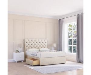 Sloomy 5Ft Mayfair Divan Bed Base Cream Plush ,2 Drawers & 26" Struts Headboard - King
