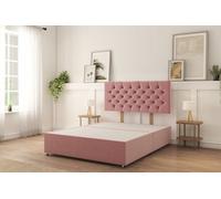 Sloomy 5Ft Mayfair Divan Bed Base Pink Plush ,no Drawers & 26" Struts Headboard - King