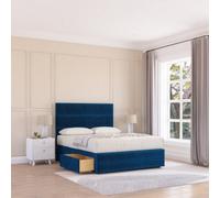 Sloomy 5Ft Monaco Divan Bed Base Navy Plush ,4 Drawers, 12" Footboard & 26" Struts Headboard - King