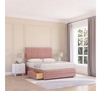 Sloomy 5Ft Monaco Divan Bed Base Pink Plush ,4 Drawers, 12" Footboard & 54" Floor Standing Headboard - King