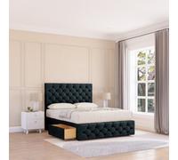 Sloomy 5Ft Watson Divan Bed Base Black Naples ,4 Drawers, 12" Footboard & 26" Struts Headboard - King