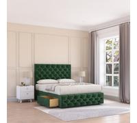 Sloomy 5Ft Watson Divan Bed Base Emerald Plush ,2 Drawers, 12" Footboard & 26" Struts Headboard - King