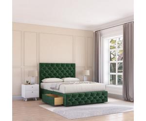 Sloomy 5Ft Watson Divan Bed Base Emerald Plush ,4 Drawers, 12" Footboard & 54" Floor Standing Headboard - King