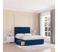 Sloomy 5Ft Watson Divan Bed Base Navy Plush ,4 Drawers, 12" Footboard & 26" Struts Headboard - King