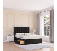 Sloomy 6Ft Alabama Divan Bed Base Black Plush ,2 Drawers & 54" Floor Standing Headboard - Super King