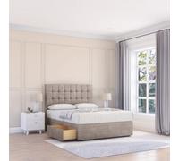Sloomy 6Ft Alabama Divan Bed Base Pebble Plush ,2 Drawers & 54" Floor Standing Headboard - Super King