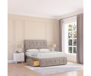 Sloomy 6Ft Cambridge Divan Bed Base Pebble Plush ,4 Drawers, 12" Footboard & 26" Struts Headboard - Super King