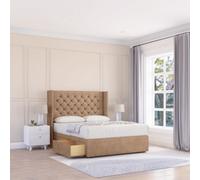 Sloomy 6Ft Dior Naples Sand Memory Foam Bed Set With No Drawers Mattress & 54" Wingback Headboard - Super King