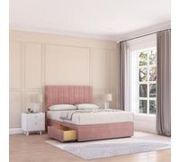 Sloomy 6Ft Kansas Divan Bed Base Pink Plush ,2 Drawers & 26" Struts Headboard - Super King