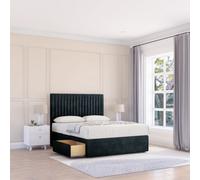 Sloomy 6Ft Manhattan Divan Bed Base Black Plush ,2 Drawers & 54" Floor Standing Headboard - Super King