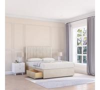 Sloomy 6Ft Manhattan Divan Bed Base Cream Plush ,4 Drawers & 54" Floor Standing Headboard - Super King