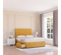Sloomy 6Ft Manhattan Divan Bed Base Mustard Plush ,4 Drawers & 26" Struts Headboard - Super King