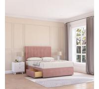 Sloomy 6Ft Manhattan Divan Bed Base Pink Plush ,4 Drawers & 54" Floor Standing Headboard - Super King