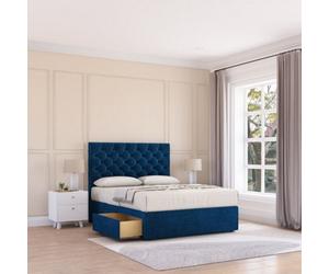Sloomy 6Ft Mayfair Divan Bed Base Navy Plush ,4 Drawers & 54" Floor Standing Headboard - Super King