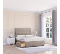 Sloomy 6Ft Texas Divan Bed Base Pebble Plush ,2 Drawers & 26" Struts Headboard - Super King
