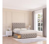 Sloomy 6Ft Watson Divan Bed Base Pebble Plush ,2 Drawers, 12" Footboard & 26" Struts Headboard - Super King