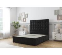 Sloomy Alabama Black Plush Divan Bed Base No Drawers With 26" Strutted Headboard 6' Super King